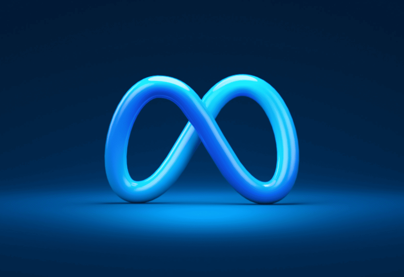 Le logo Meta, un symbole de l'infini bleu dégradé, sur un fond bleu foncé, représentant l'entreprise Meta et ses plateformes comme Facebook, WhatsApp et Instagram, ainsi que les possibilités de connexion et de ciblage publicitaire - Digitandco