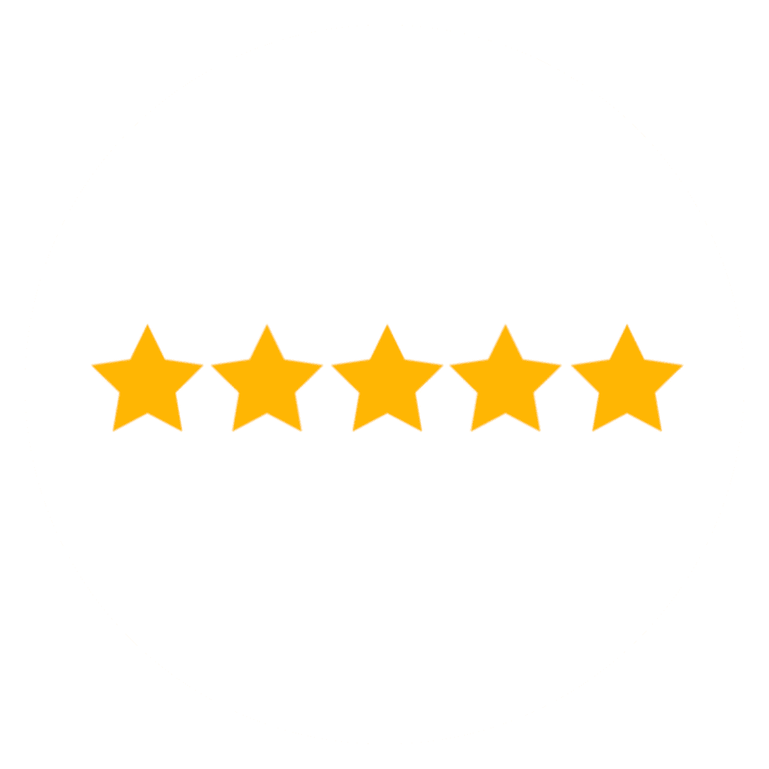 Icône de cinq étoiles jaunes dans un cercle blanc, symbolisant une évaluation de satisfaction maximale, la qualité ou une note parfaite - Digitandco.