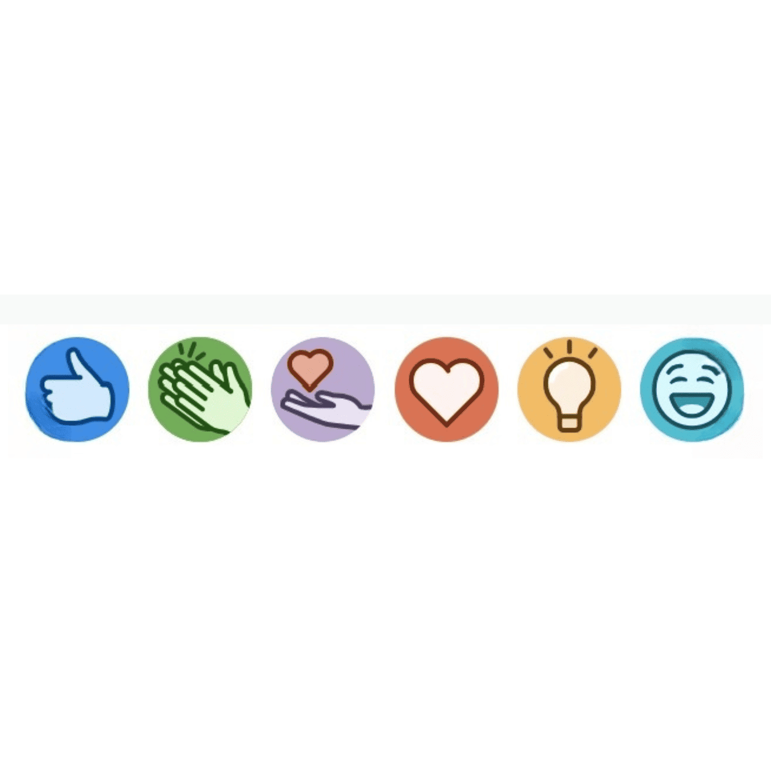 Une rangée d'icônes de réactions LinkedIn : "J'aime" (pouce levé), "Bravo" (deux mains qui applaudissent), "J'adore" (un cœur), "Pertinent" (une ampoule), et "Drôle" (un emoji qui rit), symbolisant les différentes façons d'interagir avec le contenu de son réseau.