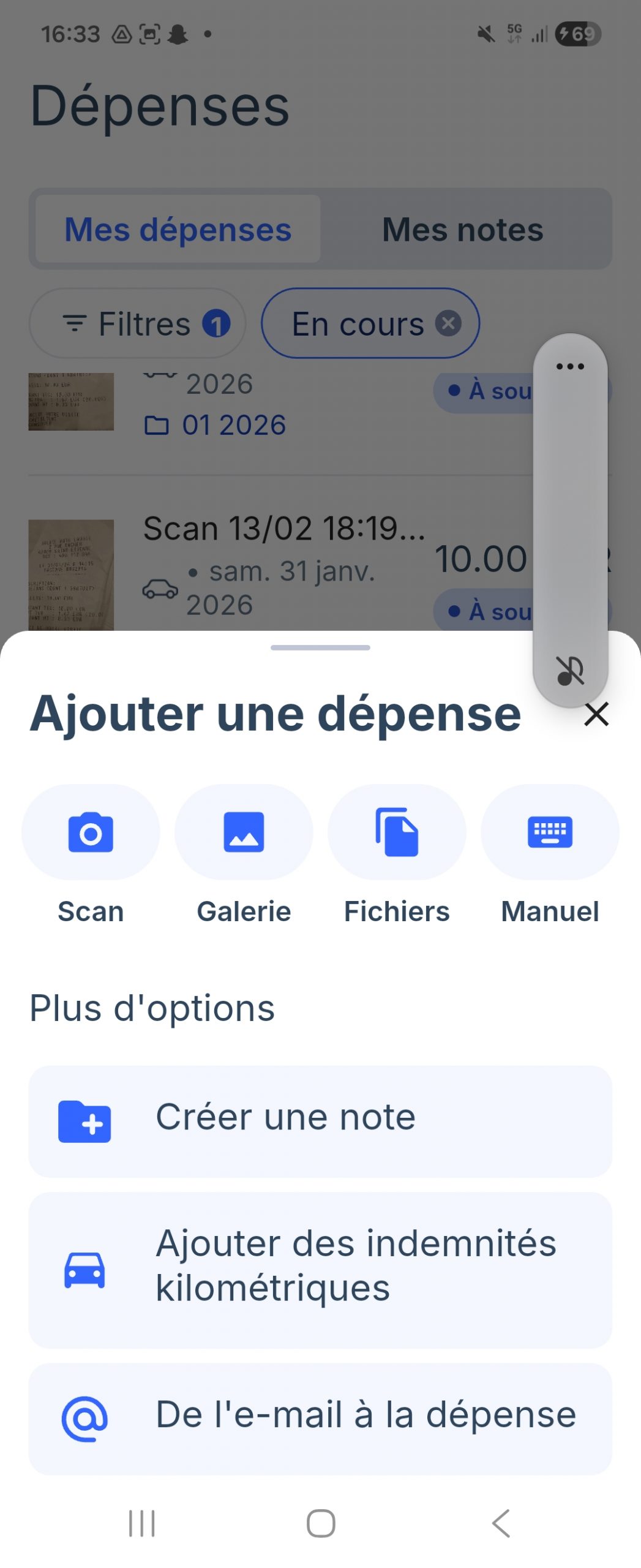 application-mobile-notes-de-frais-ik Capture d’écran application mobile Expensya de gestion des notes de frais kilométriques