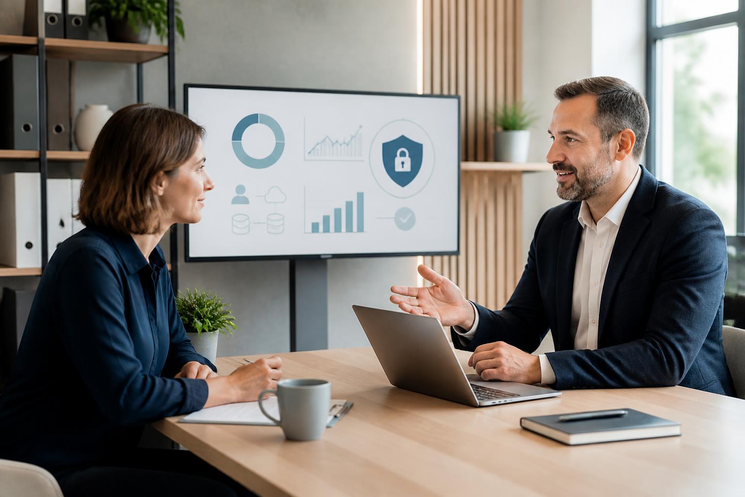 digitandco-obligations-rgpd-tpe-pme.jpg Dirigeante de TPE PME échangeant avec un consultant sur les obligations RGPD