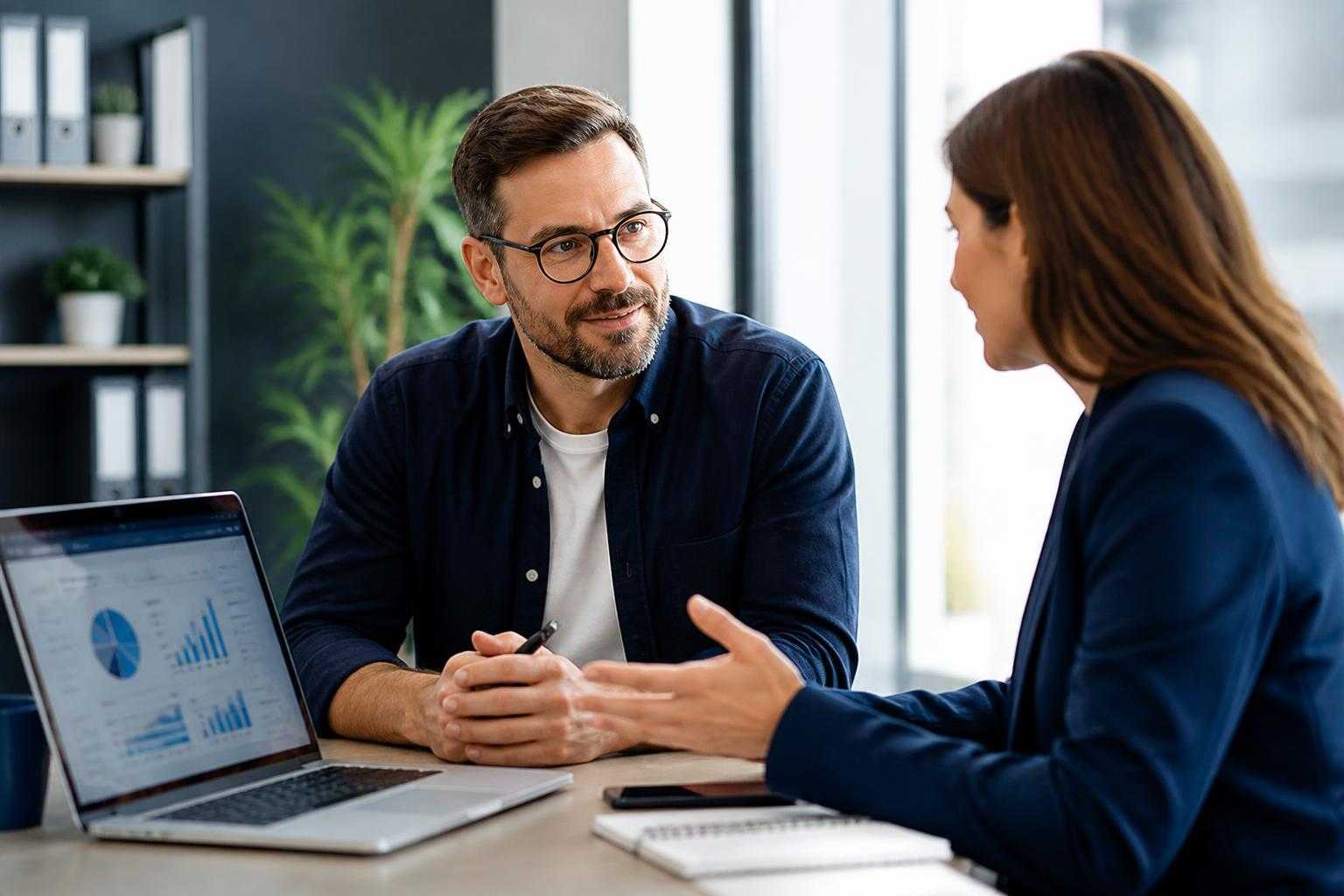 digitandco-dpo-rgpd-tpe-pme-lyon.jpg Dirigeant de TPE en discussion avec une consultante RGPD au sujet du DPO